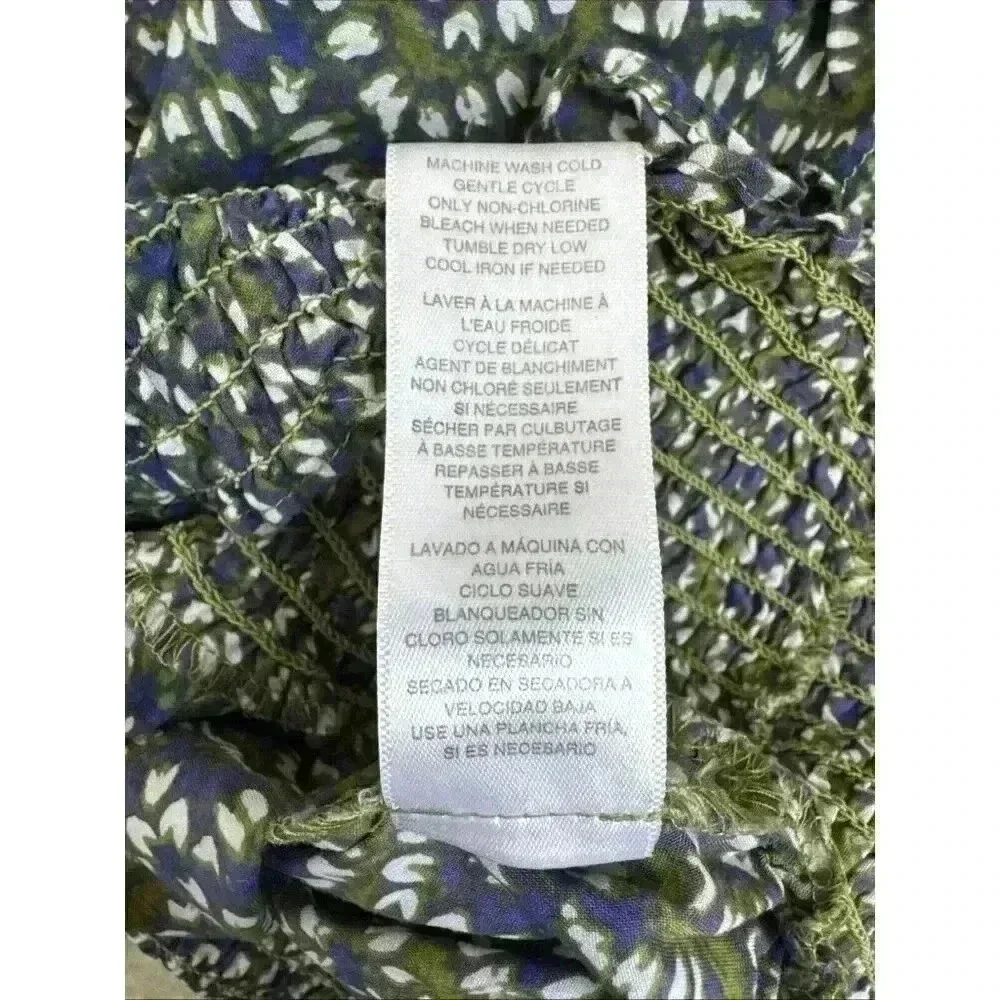 MICHAEL KORS Abstract Green Blue Print Ruffle Top Size S Elastic Waist - Picture 8 of 8